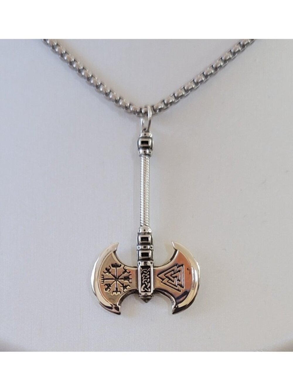 Viking Axe Necklace 925 Silver Pendant Stainless Chain NWT